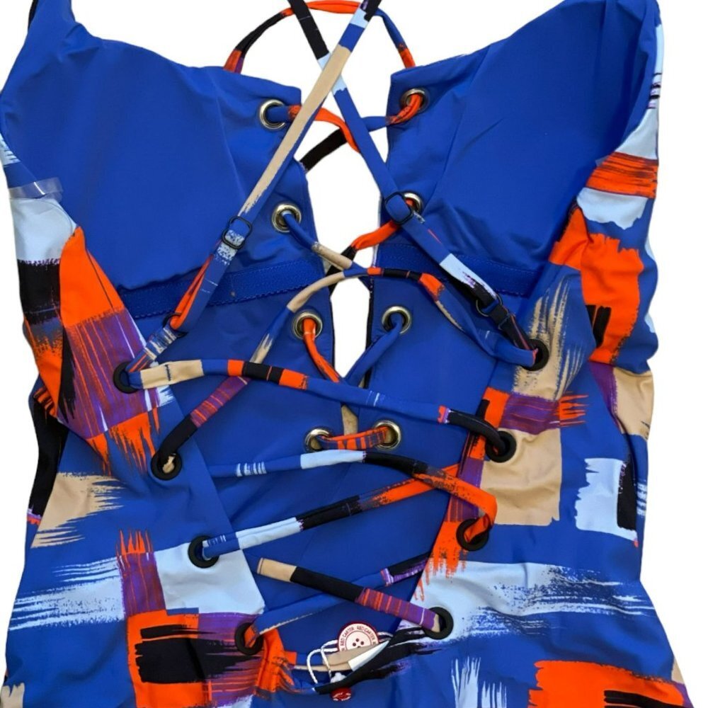 Red Carter Rio Abstract Print One Piece Lace Up Swimsuit women's size M … - Picture 5 of 11